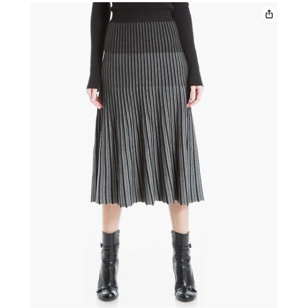 Max Studio Women's Size Small Pleated Knit Midi Skirt Black Gray Ombre Sweater